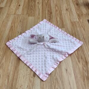Pink Bunny Rabbit Lovey Security Blanket Minky Dot Satin Trim Plush Baby Girl